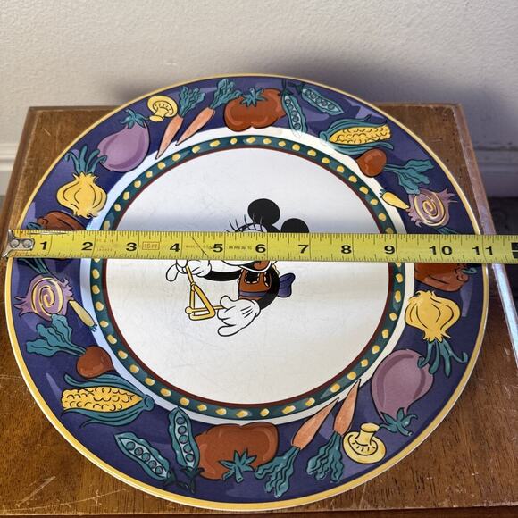 Disney Minnie Mickey Vegetable Veggie Trim Stoneware Dinner Bell Plate 11” Dish - Picture 4 of 7